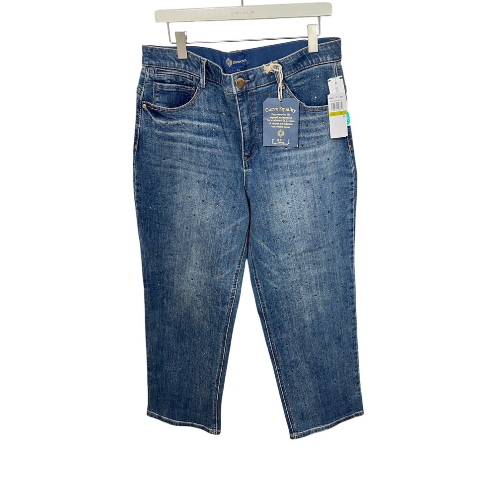 Democracy Boyfriend Jeans Womens 14 Indigo Blue Ab solution Rhinestone High Rise